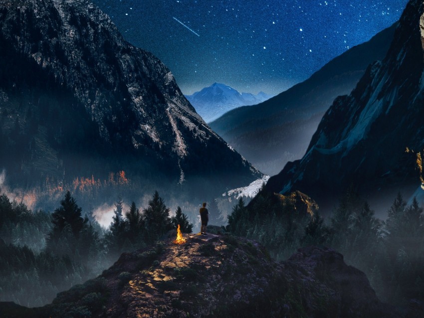 mountains starry sky loneliness photoshop camping PNG with alpha channel 4k wallpaper