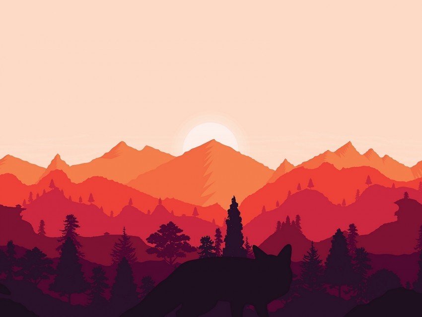 mountains sunset landscape fox art vector HighQuality Transparent PNG Object Isolation 4k wallpaper