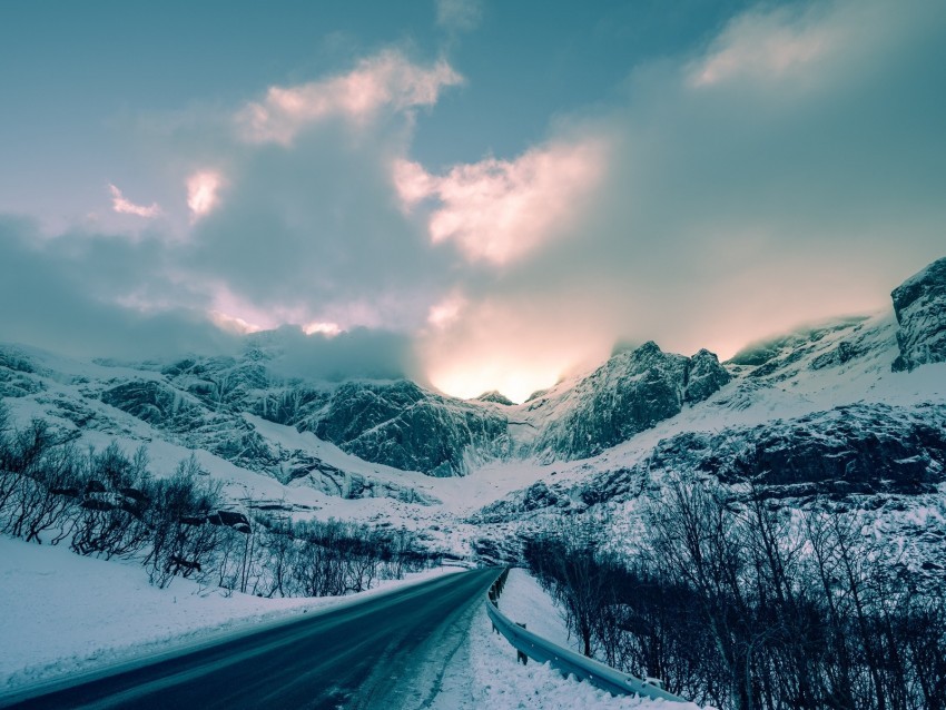 mountains winter road snow clouds norway Isolated Design Element in HighQuality PNG