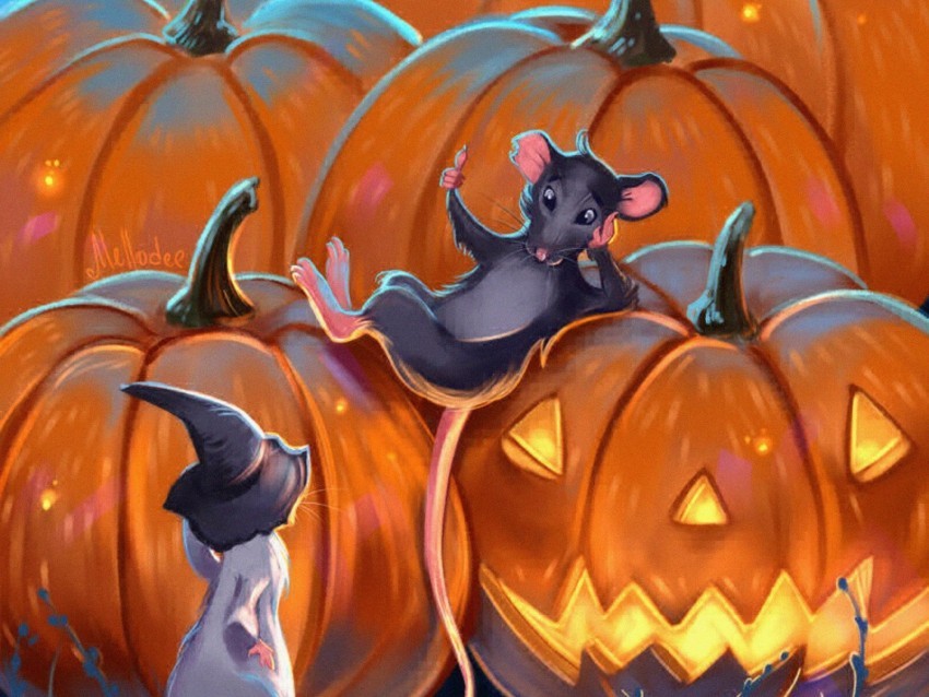 mouses pumpkin art halloween night Clean Background Isolated PNG Image