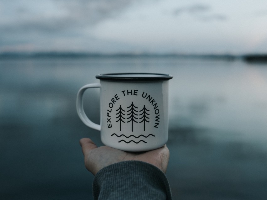 mug inscription hand lake nature Transparent PNG Isolated Illustrative Element