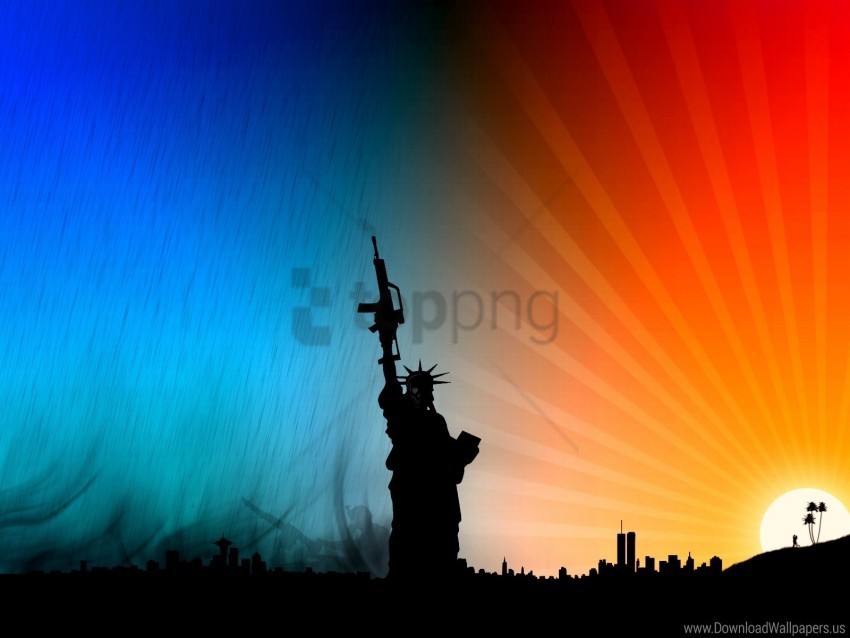 multi-colored statue of liberty vector wallpaper PNG with transparent overlay