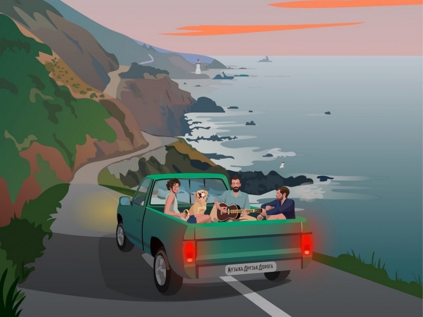 musicians company travel car coast road Transparent Cutout PNG Graphic Isolation 4k wallpaper