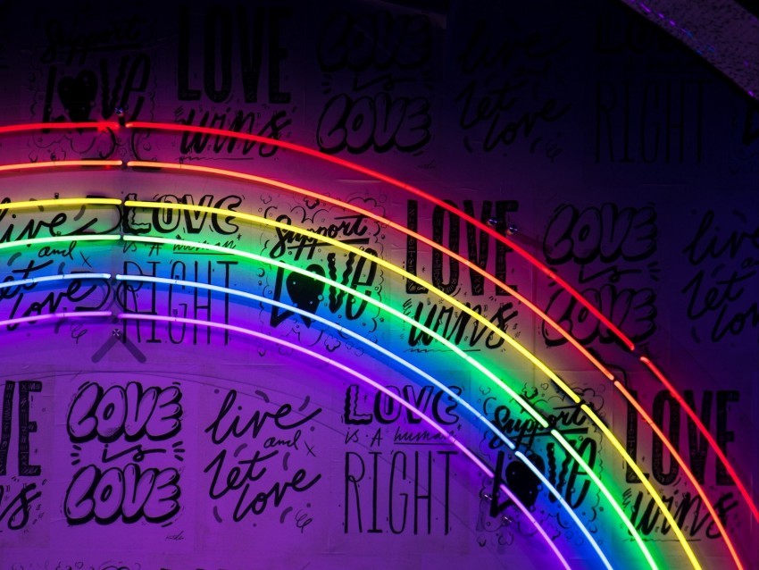 neon lettering rainbow wall lights PNG for digital art