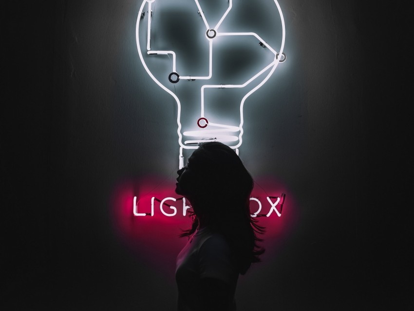 neon silhouette girl light bulb backlight HighResolution Isolated PNG Image