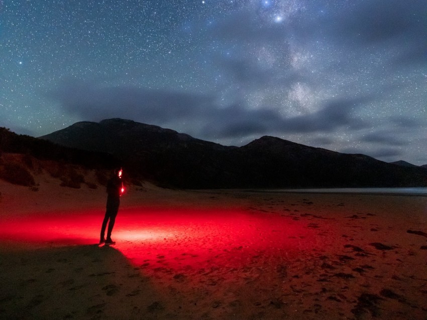 night beach silhouette light starry sky Isolated Element in Transparent PNG