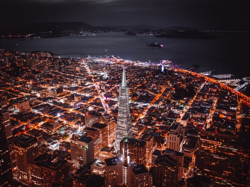 night city aerial view buildings architecture lights coast san francisco Isolated Illustration in HighQuality Transparent PNG