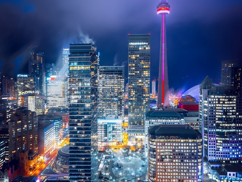 night city aerial view buildings lights bright toronto Transparent PNG pictures for editing 4k wallpaper