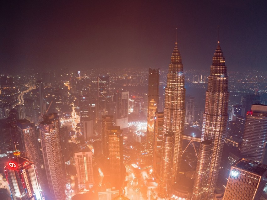 night city aerial view city lights skyscrapers architecture kuala lumpur malaysia PNG Graphic Isolated on Transparent Background