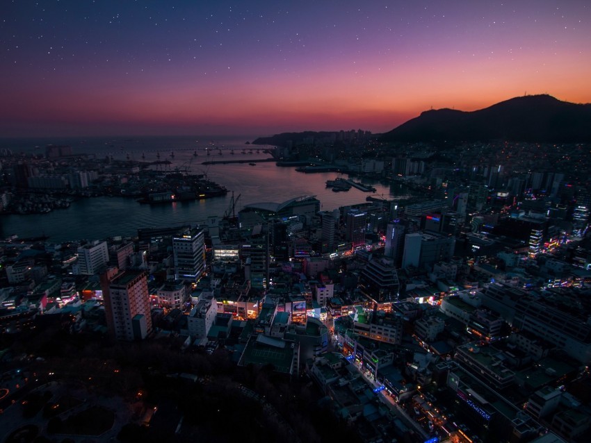 night city aerial view city lights south korea Isolated PNG on Transparent Background