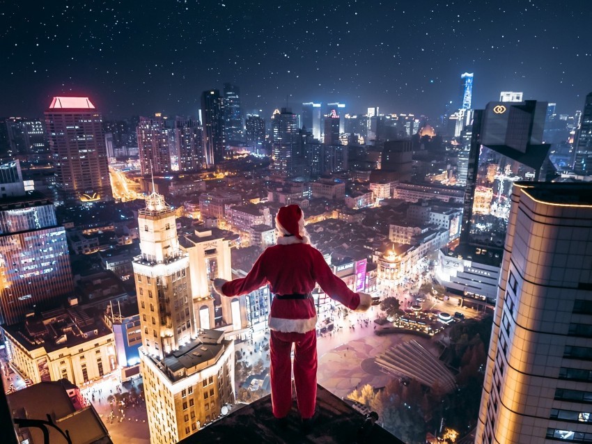 night city aerial view santa claus loneliness roof PNG for overlays