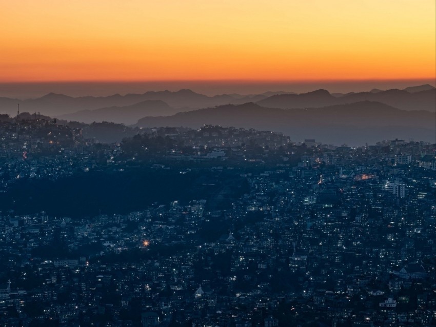 night city aerial view sunset sky fog High-definition transparent PNG