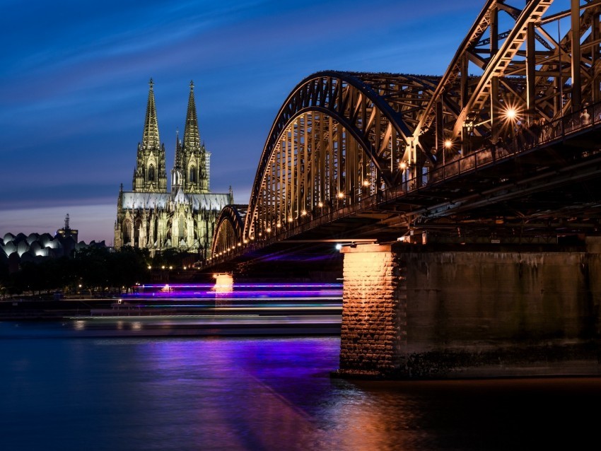 night city architecture bridge city lights cologne germany No-background PNGs 4k wallpaper