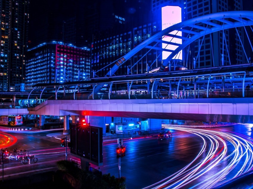 night city bridge city lights long exposure bangkok thailand PNG for digital design 4k wallpaper