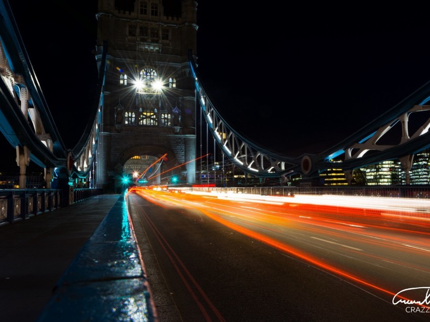 night city bridge long exposure city lights london Isolated Object on Clear Background PNG