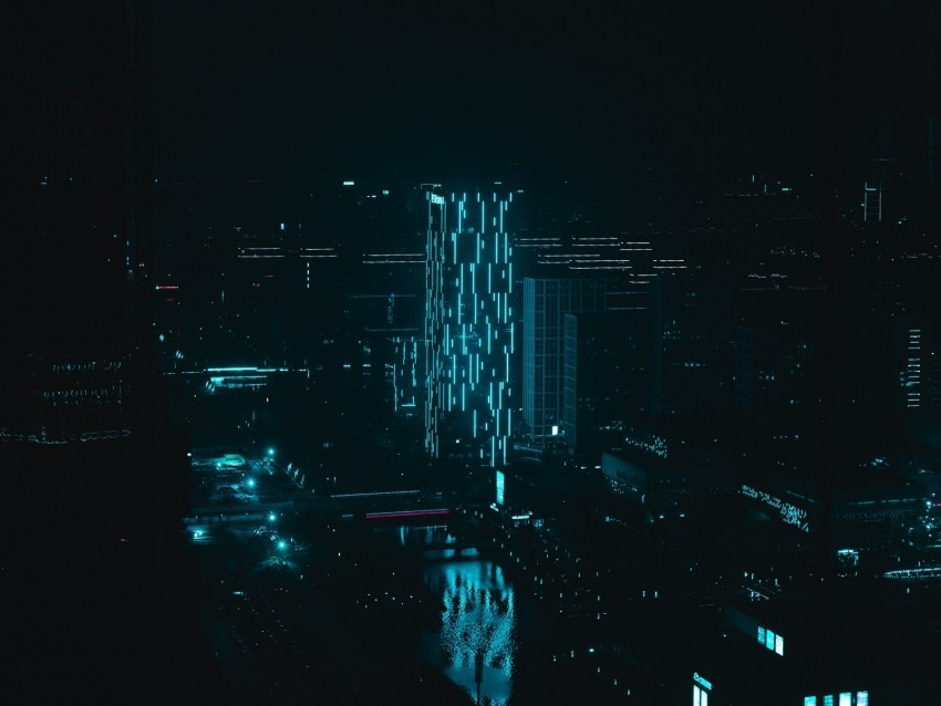 night city building illumination dark neon blue PNG Image with Isolated Artwork 4k wallpaper