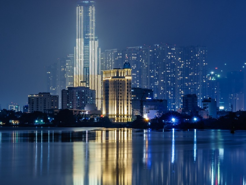 night city buildings architecture water reflection Isolated Object on HighQuality Transparent PNG
