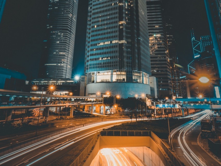 night city buildings road architecture skyscrapers lights PNG file with no watermark 4k wallpaper