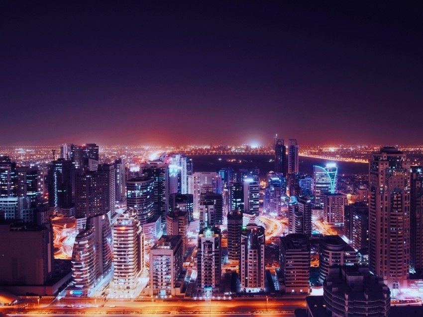 night city city lights aerial view metropolis dubai united arab emirates Isolated Artwork on Clear Background PNG