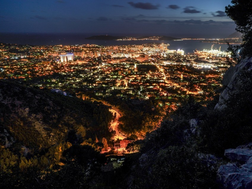 night city city lights aerial view night toulon france High-resolution transparent PNG images set