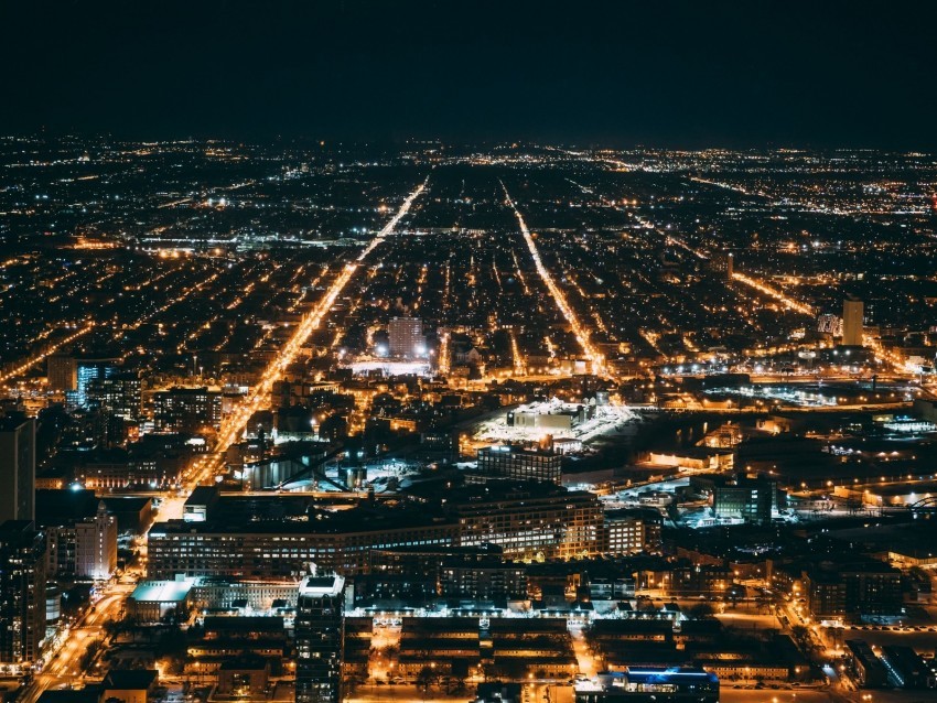 night city city lights aerial view overview chicago Transparent graphics