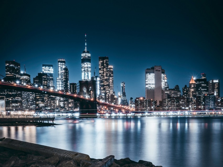 night city city lights bridge panorama brooklyn usa High Resolution PNG Isolated Illustration