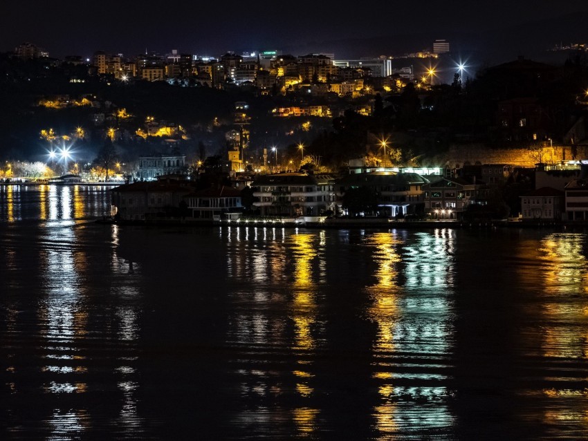 night city city lights coast reflection light istanbul turkey PNG images without subscription 4k wallpaper