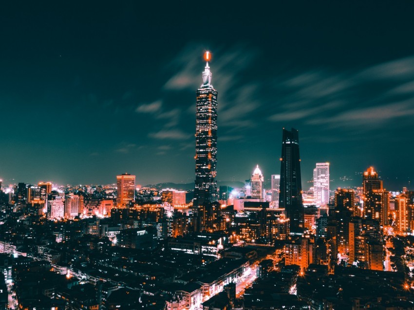 night city city lights skyscrapers top view taiwan Isolated Character in Clear Background PNG 4k wallpaper