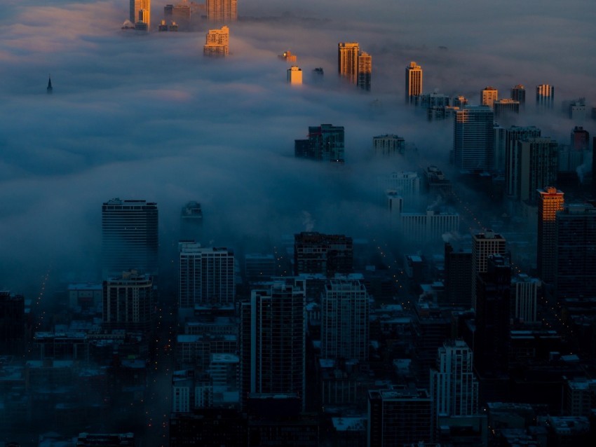 night city clouds aerial view fog skyscrapers PNG transparent vectors 4k wallpaper