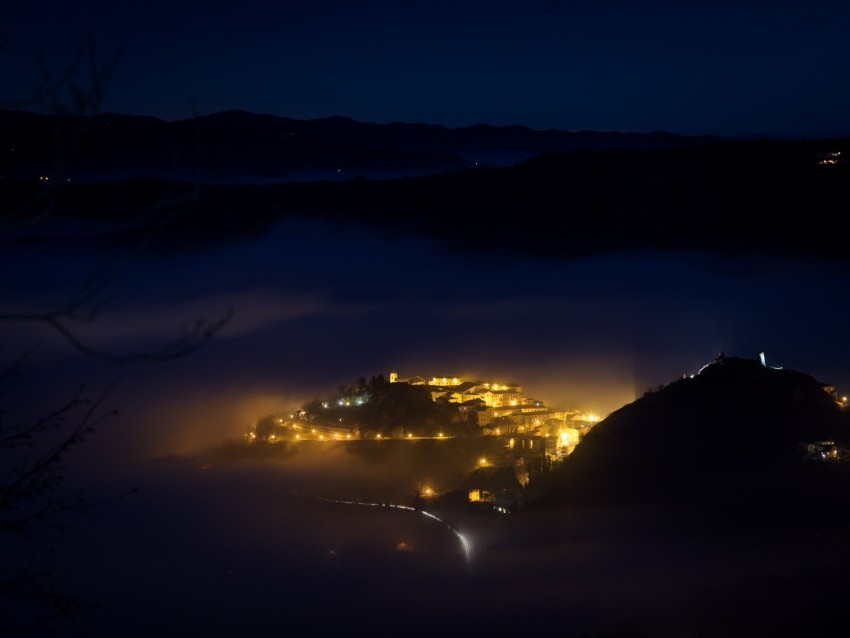 night city lights mountains fog italy aerial view Free PNG transparent images