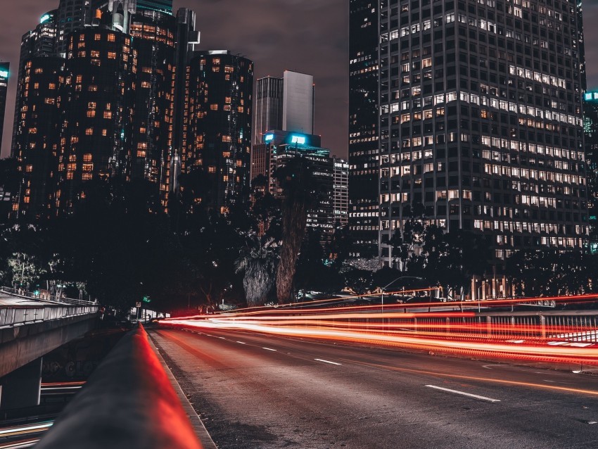 night city long exposure buildings light road Clean Background Isolated PNG Design