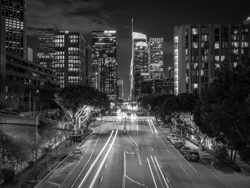 night city long exposure bw city lights road buildings los angeles california PNG transparent photos for design