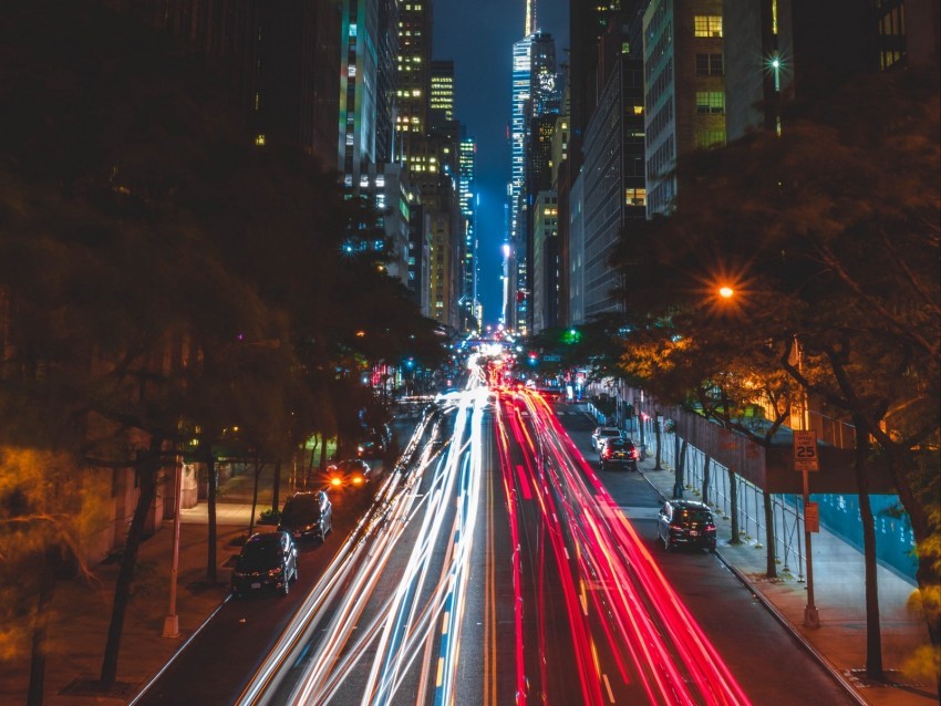 night city long exposure city lights road new york usa PNG transparent design