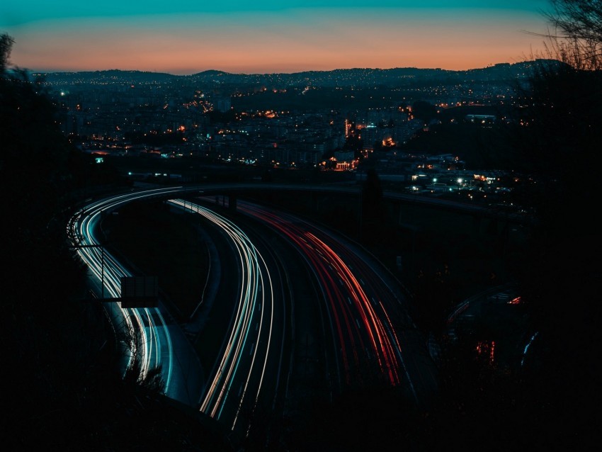 night city long exposure road horizon PNG with alpha channel 4k wallpaper