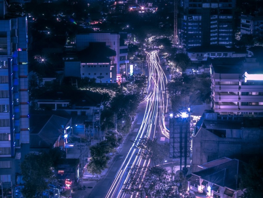 night city road aerial view lights movement PNG transparency