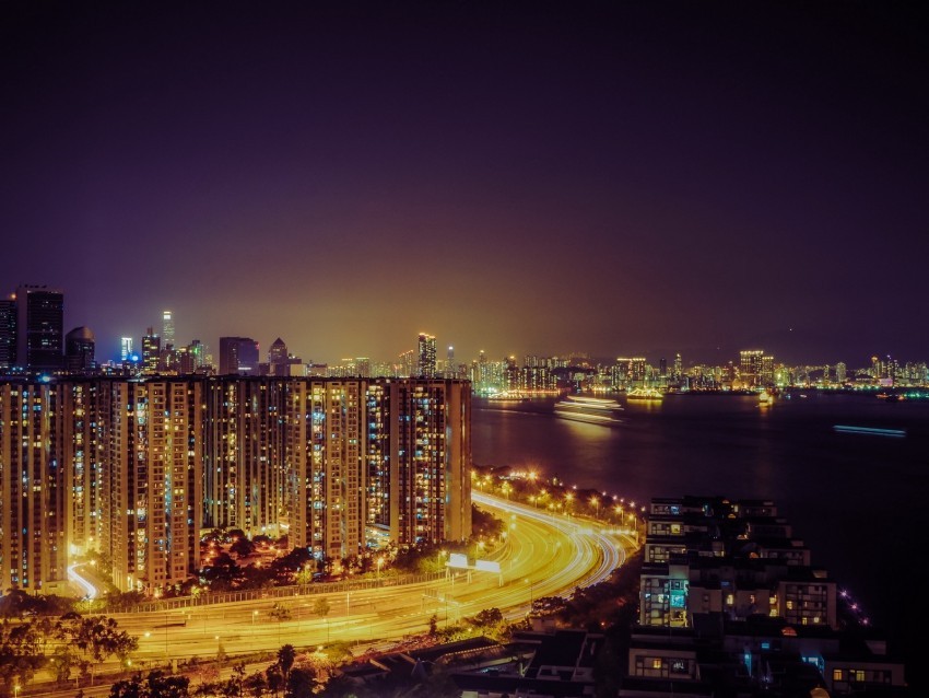 night city road lighting city lights hong kong PNG Isolated Design Element with Clarity