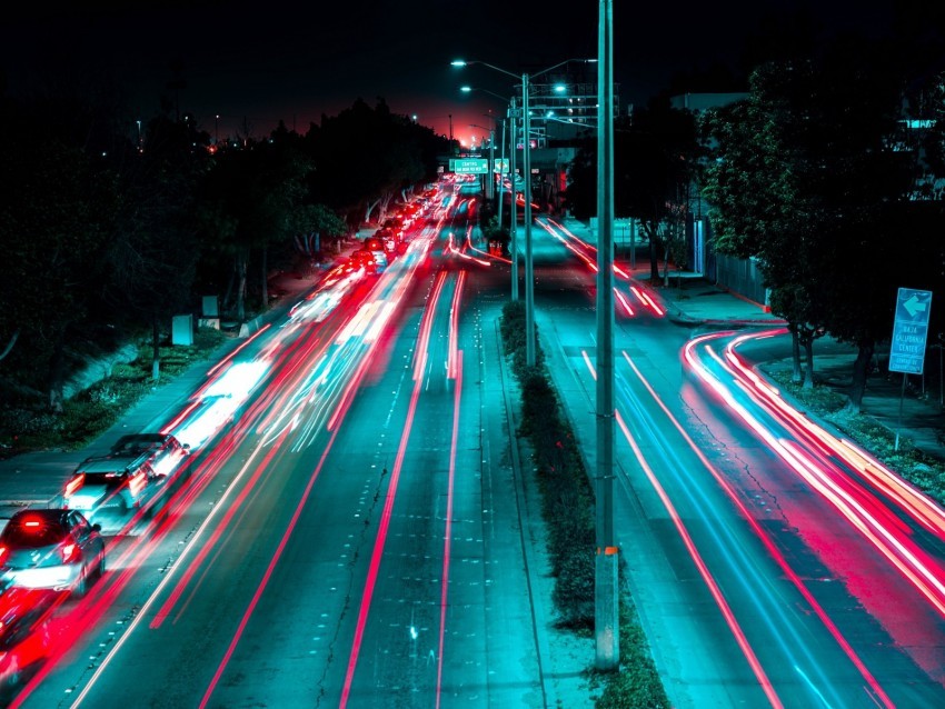 night city road long exposure night traffic Transparent Cutout PNG Graphic Isolation