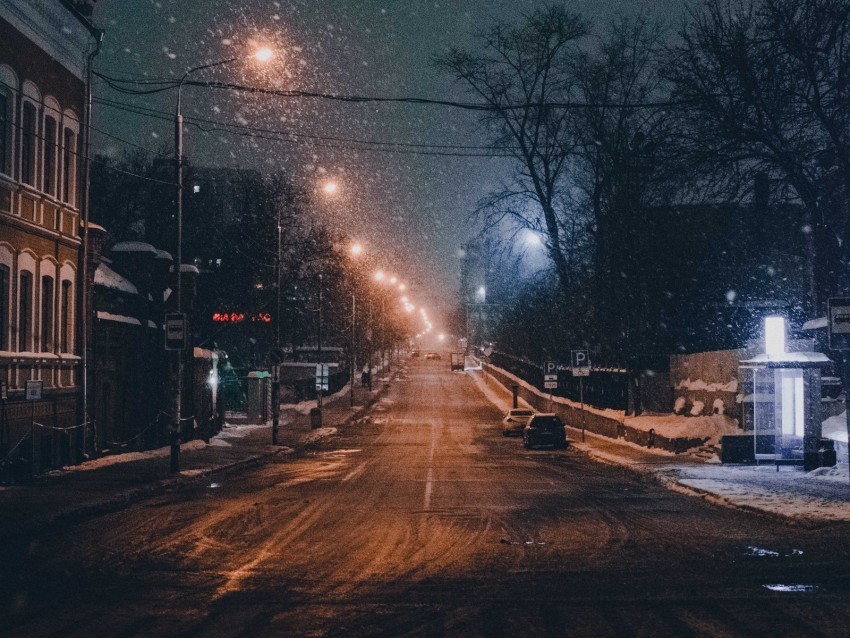 night city road snowfall winter twilight Isolated Icon with Clear Background PNG 4k wallpaper