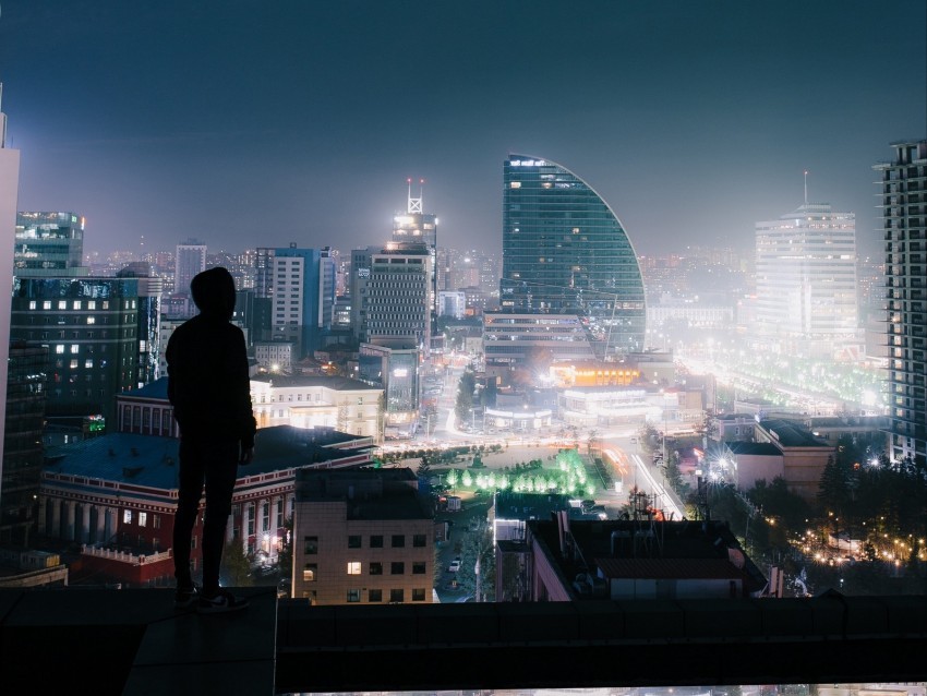 night city roof loneliness silhouette review PNG with cutout background 4k wallpaper