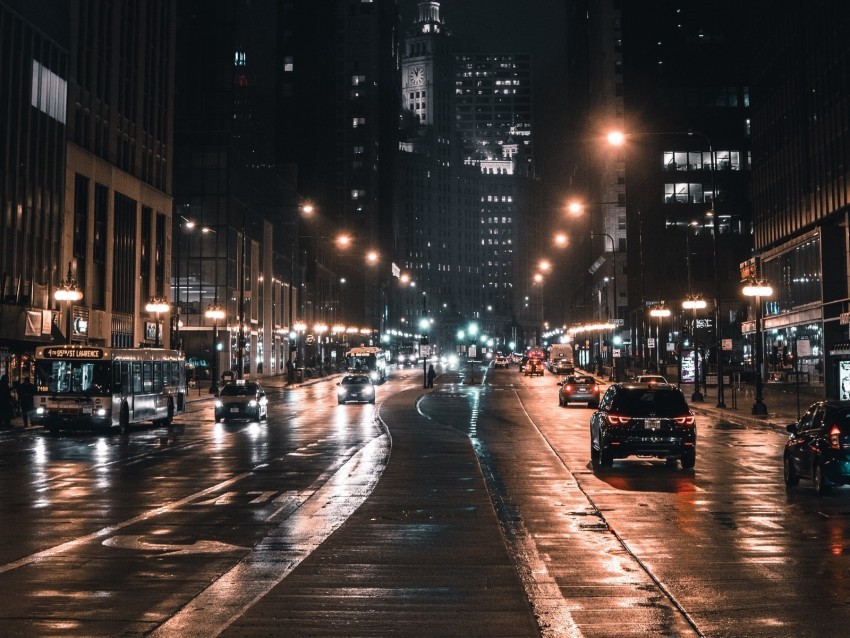 night city street city lights traffic chicago usa High-resolution transparent PNG files 4k wallpaper