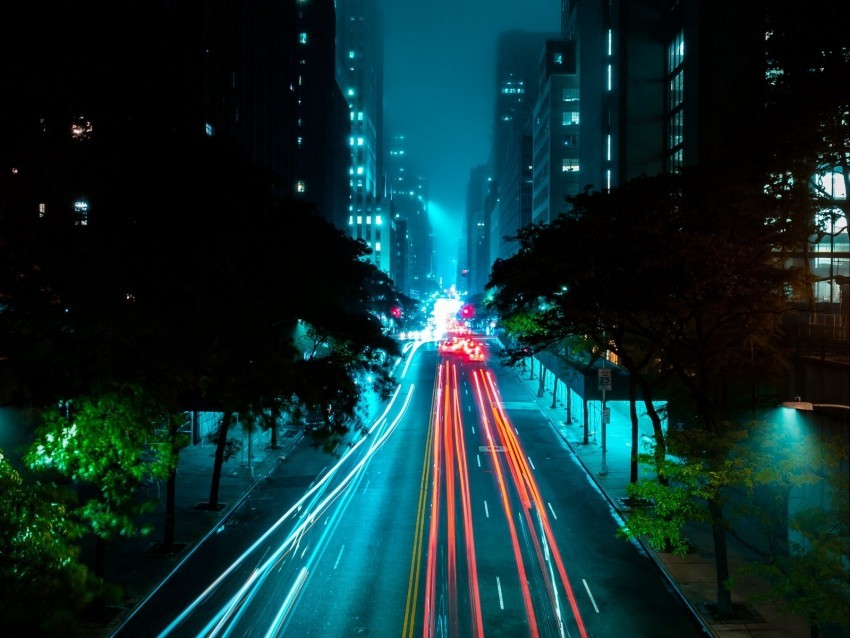 night city street road lights fog PNG graphics for presentations 4k wallpaper