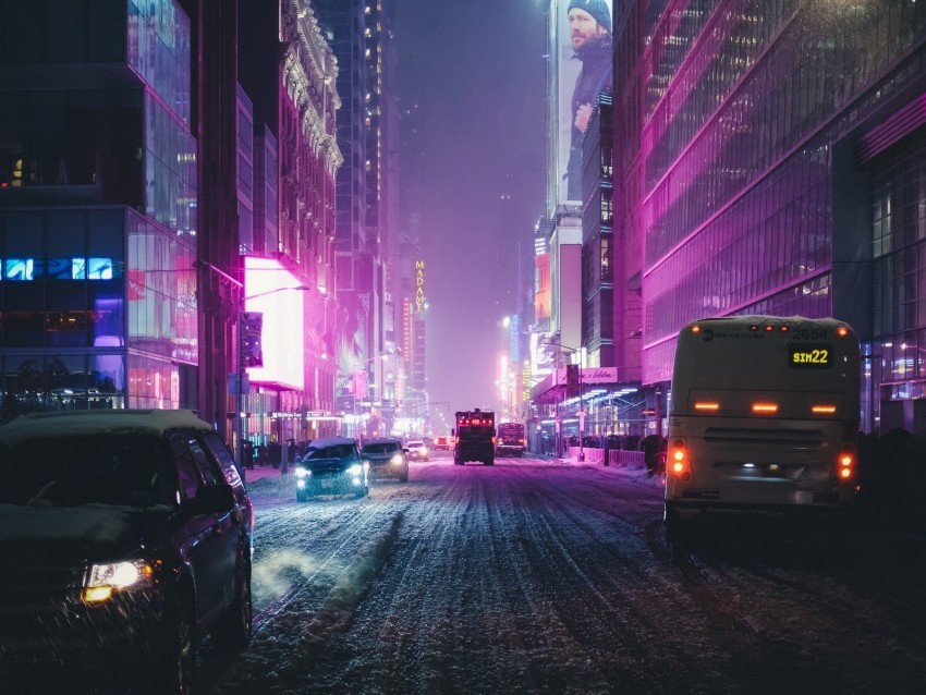 night city street skyscrapers city lights traffic new york usa PNG with clear background set 4k wallpaper