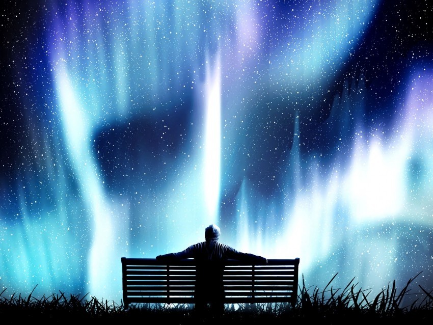 northern lights bench loneliness photoshop starry sky Transparent Background Isolated PNG Icon 4k wallpaper