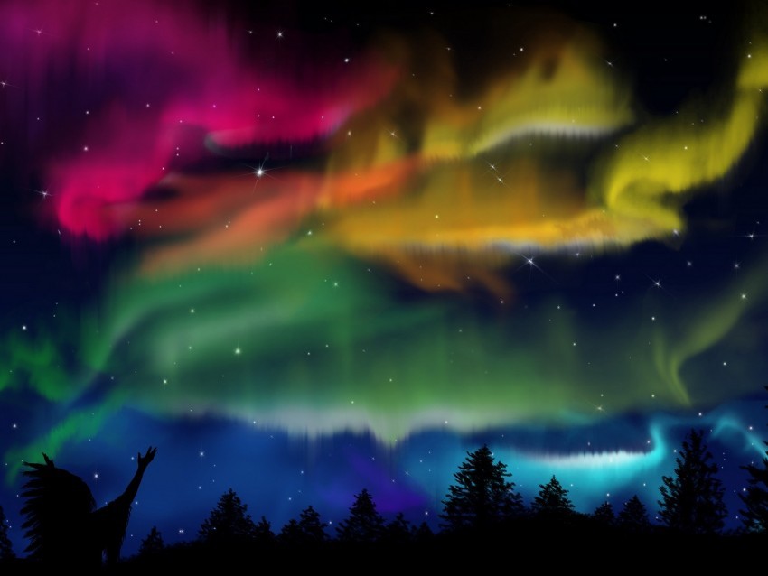 northern lights silhouette shaman forest sky night HighQuality Transparent PNG Isolated Artwork