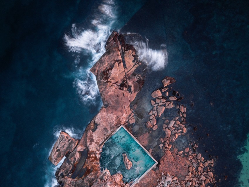 ocean aerial view rocks stones PNG with Isolated Object