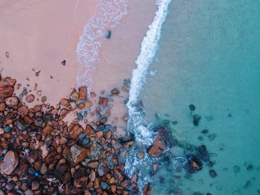 ocean beach aerial view sand stones surf foam PNG transparent photos for presentations