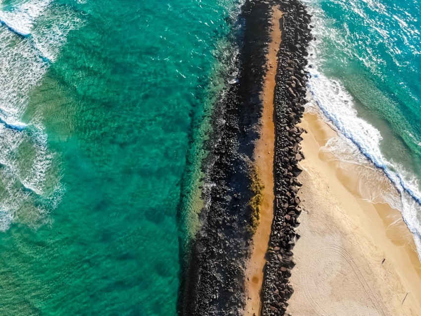 ocean island aerial view pebbles surf Alpha channel transparent PNG