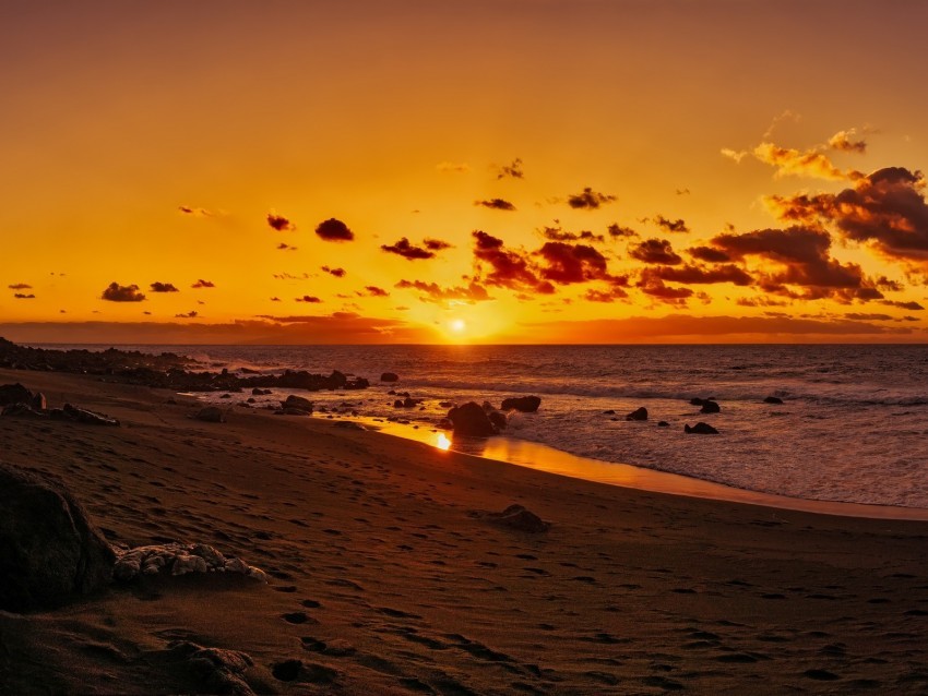 ocean sunset shore beach sand horizon canary islands spain Transparent PNG graphics assortment