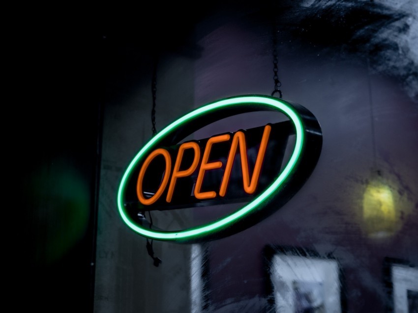 open sign neon text inscription glow Isolated Subject with Clear PNG Background