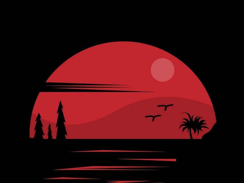 palm trees art dark planet sun PNG artwork with transparency